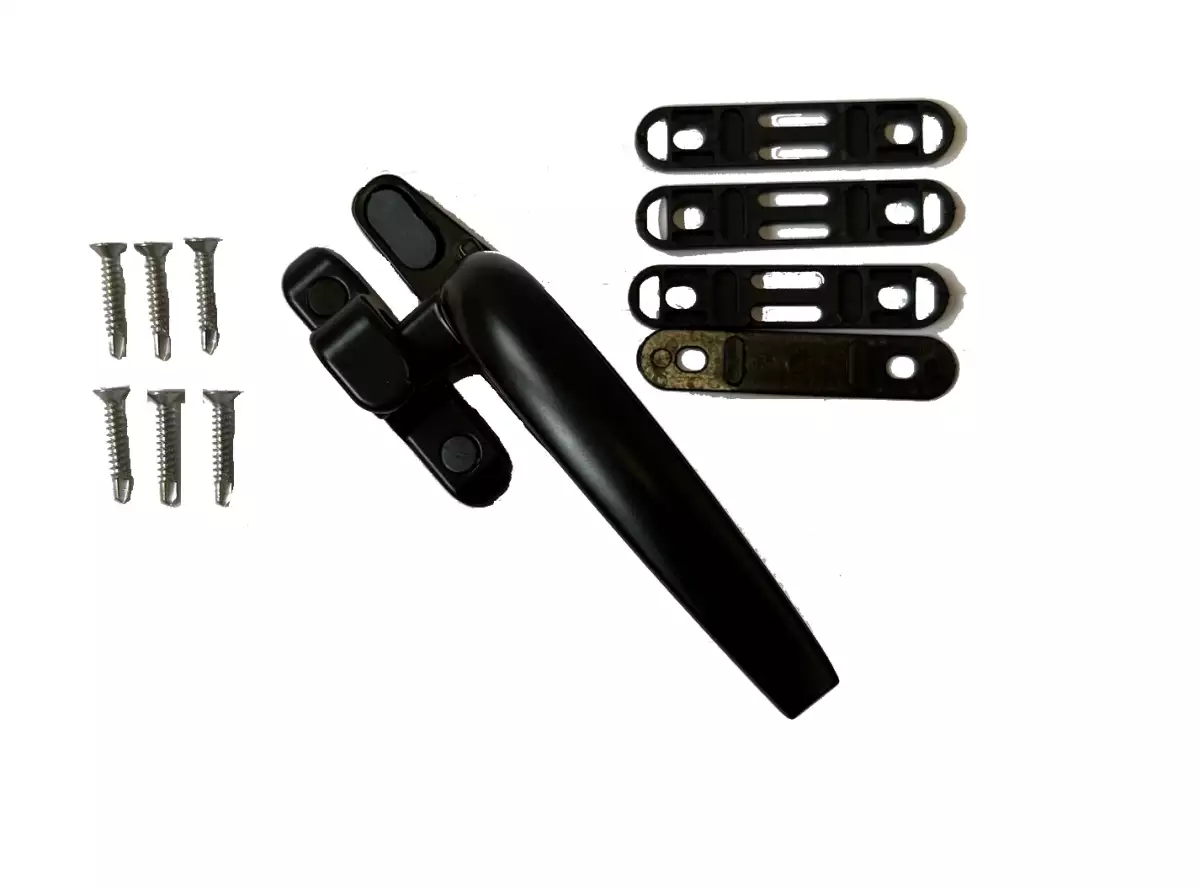 Window handle including screws, black mat